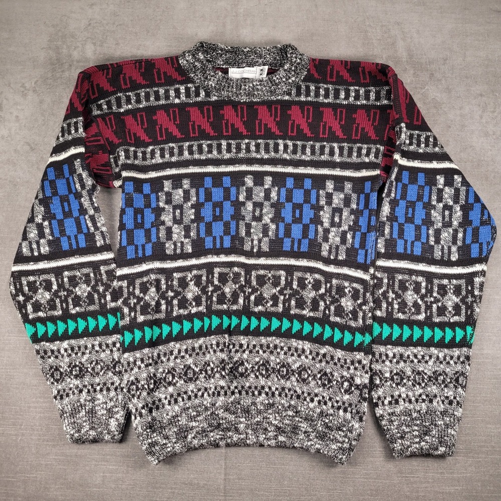 J.J. Cochran Vintage Patterned Sweater Pullover Crew Neck Natural‎ Blend